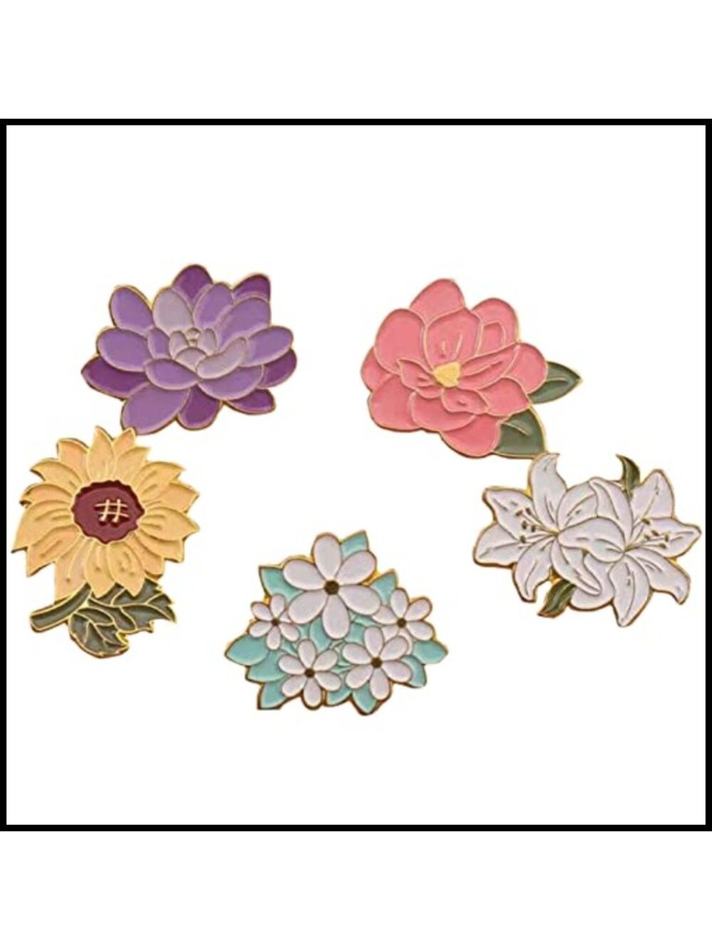 5pc Flower Enamel Pin Set Sunflower Peony Lily Brooch Lapel Pins DIY Accessories